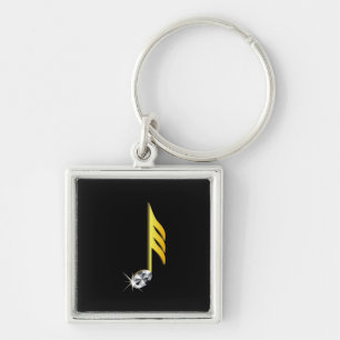 Goud pictogram van een muzieknoot 1/32 sleutelhanger