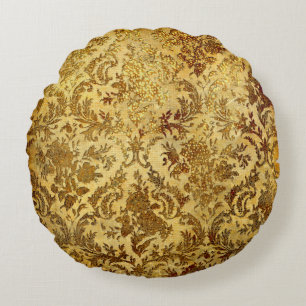 Goud, plattelander, vintage, antiek, elegant rond kussen