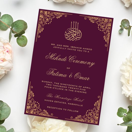 Goud  Plum Islamitisch Mehndi Ceremonie Kaart