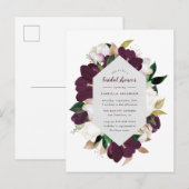 Goud & Plum Paarse Bloemen Vrijgezellenfeest Uitnodiging Briefkaart (Voorkant / Achterkant)
