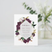 Goud & Plum Paarse Bloemen Vrijgezellenfeest Uitnodiging Briefkaart (Staand voorkant)