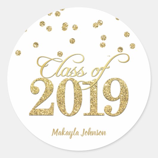 Goud Polka-stippen Glitter Klasse van 2019 Afstude Ronde Sticker (Voorkant)