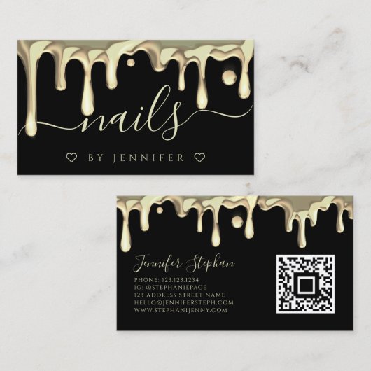 Goud Pools drift nagelt artistieke QR-code zwart Visitekaartje (Voorkant / Achterkant)