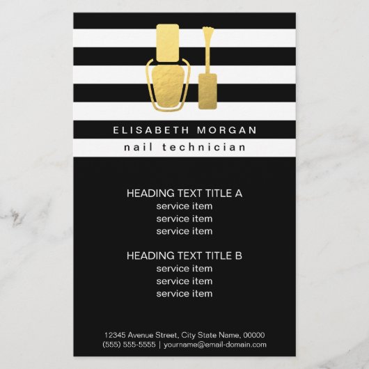 Goud Pools flesje Nail-technicus Trendy striped Flyer (Voorkant)