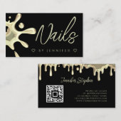 Goud Pools weekblad Nails QR Code Black Visitekaartje (Voorkant / Achterkant)