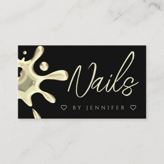 Goud Pools weekblad Nails QR Code Black Visitekaartje (Voorkant)