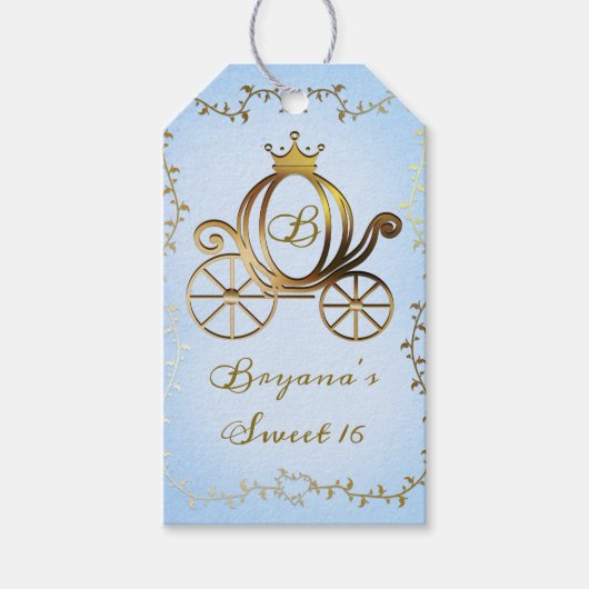 Goud Prinses Carriage Blauw Storybook Royal Cadeaulabel (Voorkant)