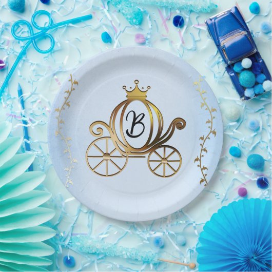 Goud Prinses Carriage Blauw Storybook Royal Papieren Bordje (Feest)