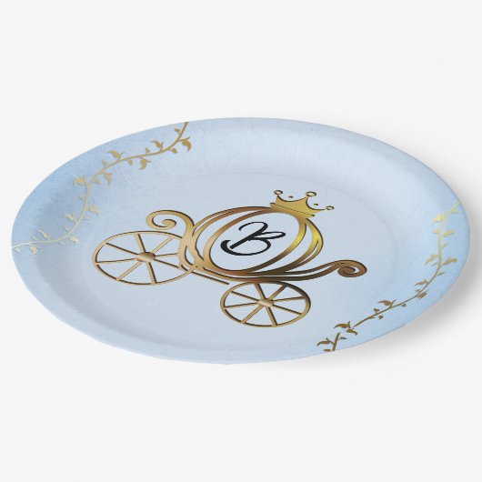Goud Prinses Carriage Blauw Storybook Royal Papieren Bordje (Gekanteld)