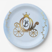 Goud Prinses Carriage Blauw Storybook Royal Papieren Bordje (Voorkant)