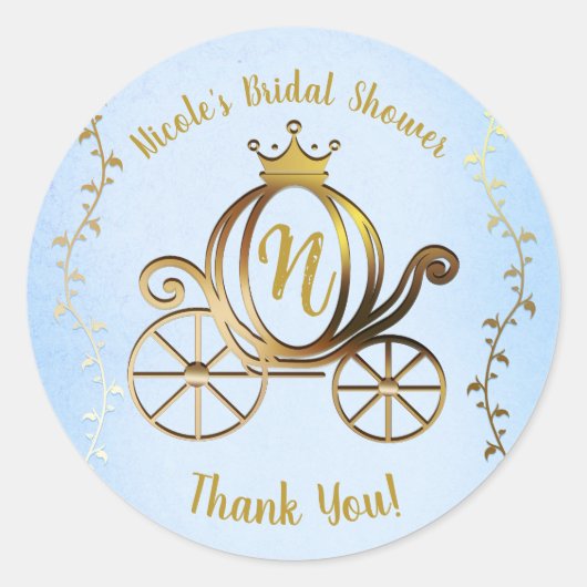 Goud Prinses Carriage Blauw Storybook Royal Ronde Sticker (Voorkant)