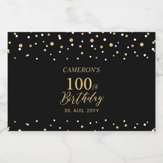 Goud Proost 100 jaar, 100ste Verjaardagsfeest Sparkling Wijnetiket (Enkel label)