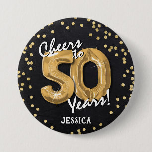 Goud proost op 50 jaar verjaardag ronde button 7,6 cm
