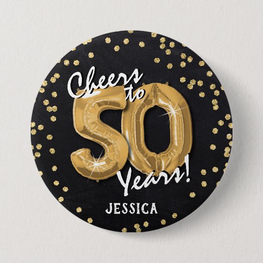 Goud proost op 50 jaar verjaardag ronde button 7,6 cm (Voorkant)