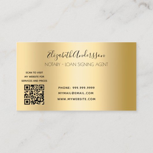 Goud QR-code voor de ondertekenaar van de notaris Visitekaartje (Achterkant)