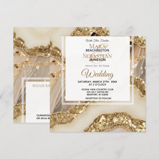 *~*GOUD QR IVOOR GOUD Agaat RSVP AR66 Bruiloft Kaart (Voorkant / Achterkant)