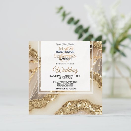 *~*GOUD QR IVOOR GOUD Agaat RSVP AR66 Bruiloft Kaart (Staand voorkant)