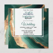 *~*GOUD QR SMARAGD GROENE Agaat RSVP AR66 Bruiloft Kaart (Voorkant / Achterkant)