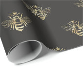 goud Queen Bee op zwart Cadeaupapier (Rol Hoek)