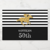 Goud Racehorse op Black Stripes Verjaardag Likeurfles Etiket (Enkel label)