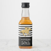 Goud Racehorse op Black Stripes Verjaardag Likeurfles Etiket (Voorkant)