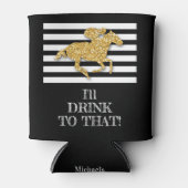 Goud Racehorse Zwart Wit Strepen Verjaardag Blikjeskoeler (Voorkant)