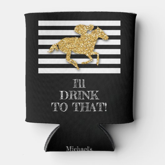 Goud Racehorse Zwart Wit Strepen Verjaardag Blikjeskoeler (Voorkant)