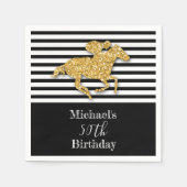 Goud Racehorse Zwart Wit Strepen Verjaardag Servet (Voorkant)