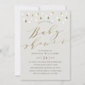 Goud raindrops met script baby shower nodigt grijs kaart (Voorkant)