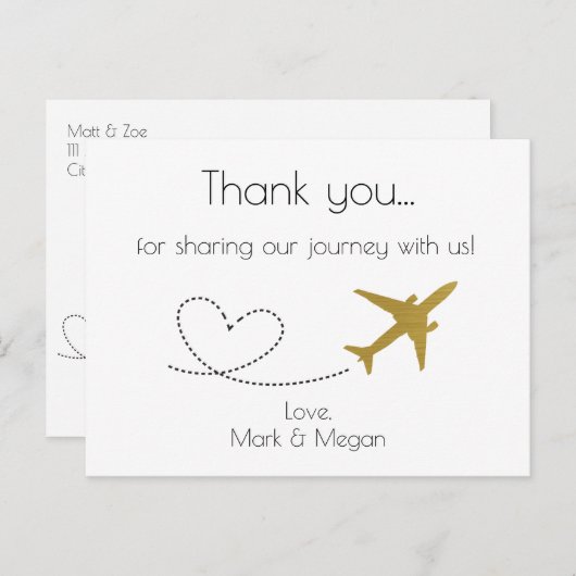 Goud, Reis Bruiloft Dank u Briefkaart (Voorkant / Achterkant)