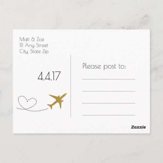 Goud, Reis Bruiloft Dank u Briefkaart (Achterkant)