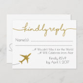 Goud, Reizen Bruiloft RSVP Briefkaart (Voorkant / Achterkant)