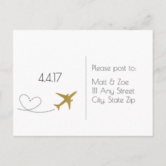 Goud, Reizen Bruiloft RSVP Briefkaart (Achterkant)