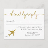 Goud, Reizen Bruiloft RSVP Briefkaart (Voorkant)