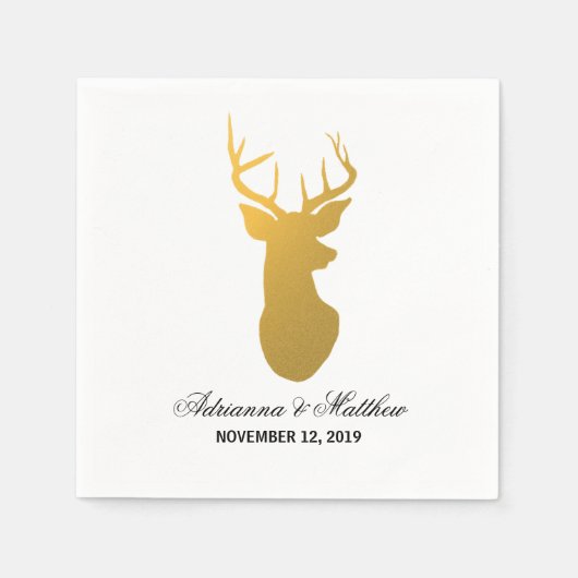 Goud Rendier Antler Modern Silhouette Wedding Servet (Voorkant)