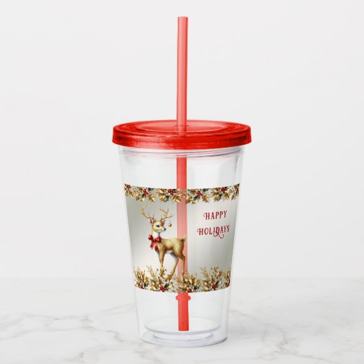 Goud Rendier Vakantie Acryl Tumbler Acryl Drinkbeker (Voorkant)