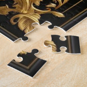Goud rendiergoud en zwart sierlijk lijst legpuzzel (Zijkant)
