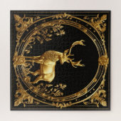 Goud rendiergoud en zwart sierlijk lijst legpuzzel (Horizontaal)