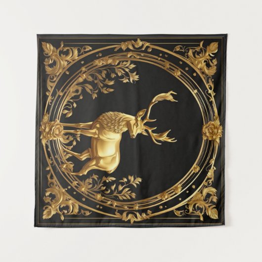 Goud rendiergoud en zwart sierlijk lijst wandkleed (Voorkant (horizontaal))