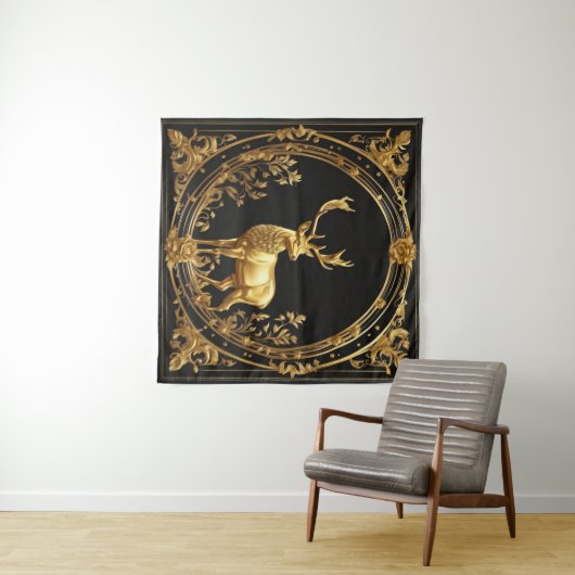 Goud rendiergoud en zwart sierlijk lijst wandkleed (In Situ (horizontaal))