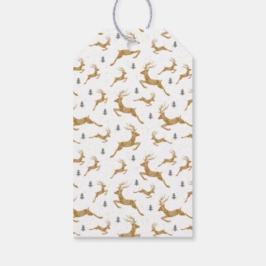 Goud rendierpatroon cadeaulabel (Achterkant)