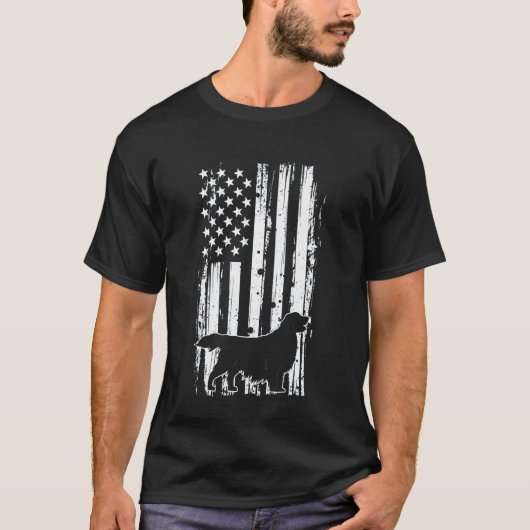 Goud Retriever Amerikaanse Vlag T-shirt (Voorkant)