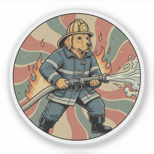 Goud Retriever Brandweerman - Oude Held-Hond Sticker (Voorkant)