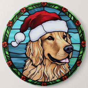 Goud Retriever Gebrandschilderd Glas Kerstmis Ronde Button 6,0 Cm