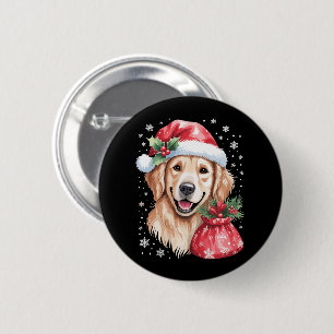 Goud Retriever Hond Kerst Licht Vakantie Feest Ronde Button 5,7 Cm