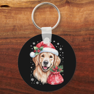 Goud Retriever Hond Kerst Licht Vakantie Feest Sleutelhanger