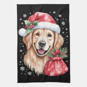 Goud Retriever Hond Kerst Licht Vakantie Feest Theedoek