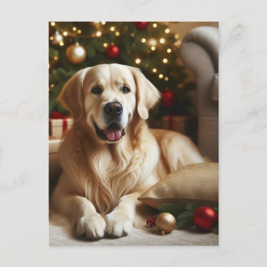 Goud Retriever Hond Kerstmis Briefkaart (Voorkant)