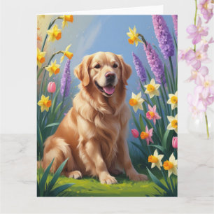 Goud Retriever Hond Lente Bloemen Schilderij Kaart
