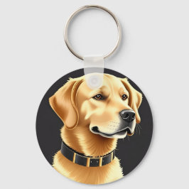Goud Retriever Hond met een Leren Halsband Sleutelhanger